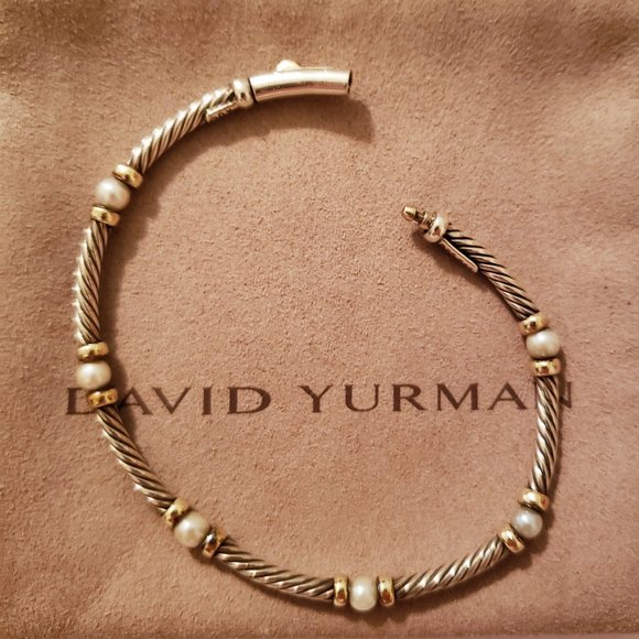 **SOLD**David Yurman Sterling Silver & 14k Y. Gold Pearl Hampton Cable Bracelet - Picture 3 of 7